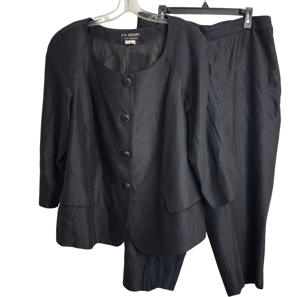 ER Gerard for Renlyn Womens Black 2 Piece Pant Suit Set Plus Size 18W USA Made